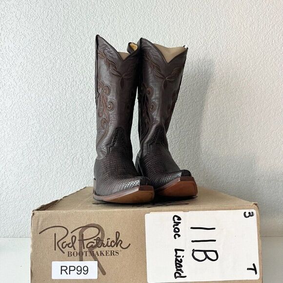 Rod Patrick Mens Cowboy Boots 11B Brown Lizard Leather Western Pointed Toe 14" - Picture 11 of 12
